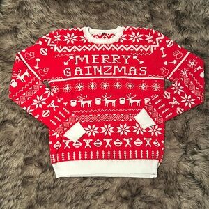 Merry Gainzmas - Christmas Sweater - Crewneck - Red/White - Sz L